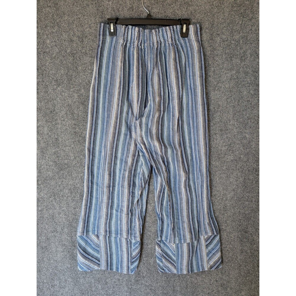 Free People Days End Cotton/Linen Stripe Pants Small Wide Leg Blue - Picture 12 of 12